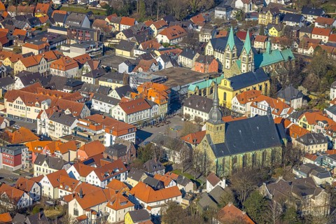 Aerial view, Old Town with St. Walburga Probsteikirche, Old pilgrimage church and pilgrimage