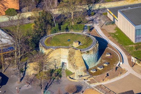 Aerial view, castle ruins of the former electoral town castle at the Ursulinengymnasium, Werl,
