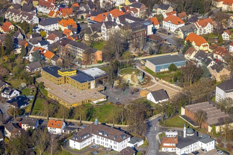 Aerial view, Ursulinengymnasium Werl and castle ruins of the former electoral town castle, Werl,