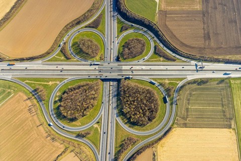 Aerial photo, Werl motorway junction of the A44 motorway and A445 motorway cloverleaf shape, Werl,