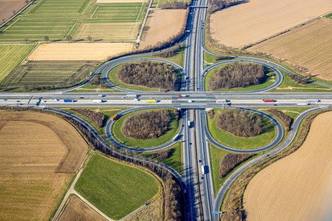 Aerial photo, Werl motorway junction of the A44 motorway and A445 motorway cloverleaf shape, Werl,