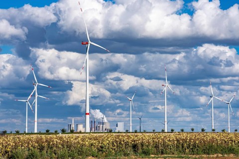 RWE's Neurath lignite-fired power station, wind farm, Rhenish lignite mining region of North