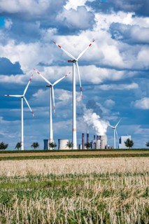 RWE's Neurath lignite-fired power station, wind farm, Rhenish lignite mining region of North