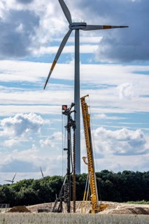 Construction site for the expansion of the wind farm east of Jackerath, in the Rhenish lignite