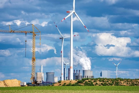 Construction site for the expansion of the wind farm east of Jackerath, in the Rhenish lignite