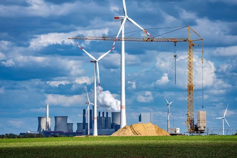 Construction site for the expansion of the wind farm east of Jackerath, in the Rhenish lignite