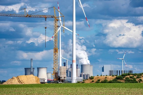 Construction site for the expansion of the wind farm east of Jackerath, in the Rhenish lignite