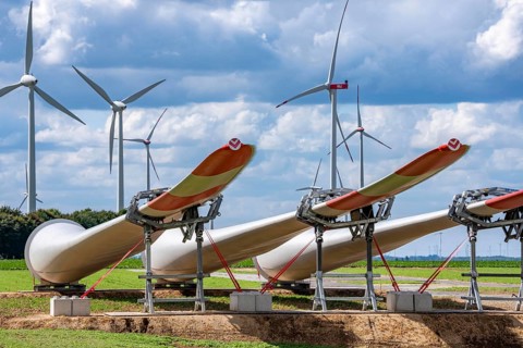 Construction site for the expansion of the Lövenich wind farm, in the Rhenish lignite mining area,