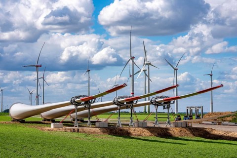 Construction site for the expansion of the Lövenich wind farm, in the Rhenish lignite mining area,
