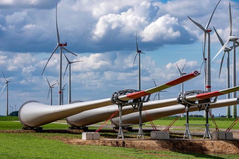 Construction site for the expansion of the Lövenich wind farm, in the Rhenish lignite mining area,