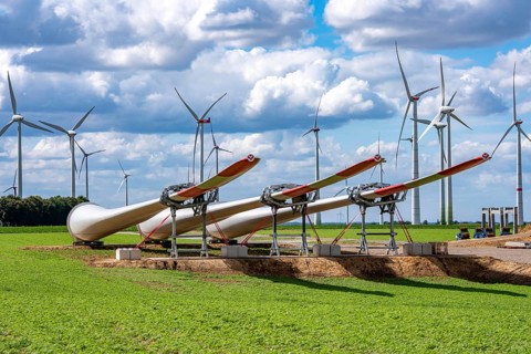 Construction site for the expansion of the Lövenich wind farm, in the Rhenish lignite mining area,
