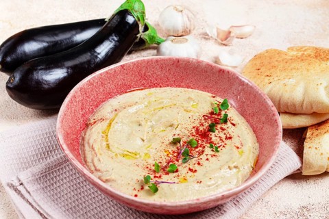 Babaganoush, eggplant appetizer, traditional Lebanese cuisine, homemade, no people