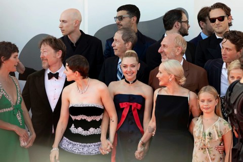 Venice, Italy - 1 September 2025: (2nd from L-R) Thomasin McKenzie, Amanda Seyfried, Mona Fastvold