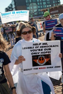 Detroit, Michigan USA - 1 September 2025 - A union member dressed as Princess Leia from Star Wars