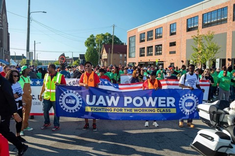 Detroit, Michigan USA - 1 September 2025 - Large numbers of auto workers marched in Detroit's Labor