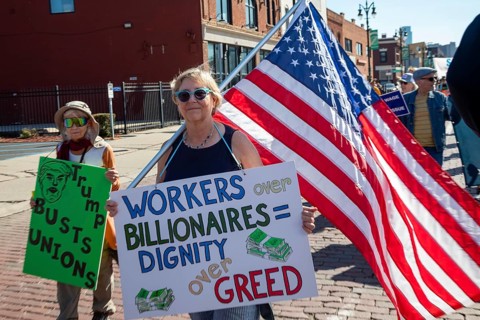 Detroit, Michigan USA - 1 September 2025 - Union members march in Detroit's Labor Day parade