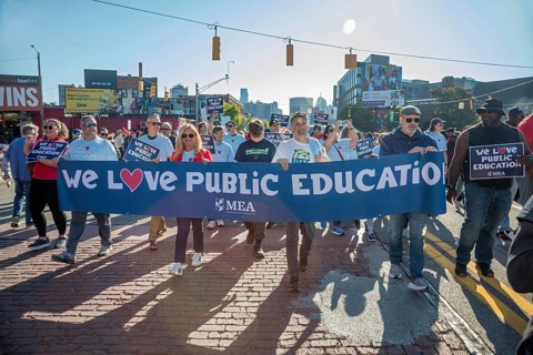 Detroit, Michigan USA - 1 September 2025 - Teachers march in Detroit's Labor Day parade,