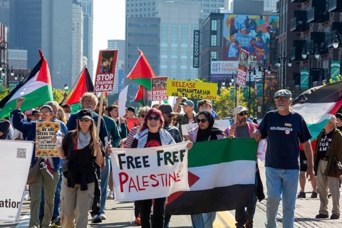 Detroit, Michigan USA - 1 September 2025 - A large group protesting Israel's war in Gaza marched in