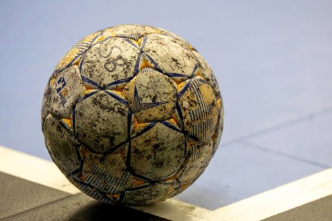 Close-up of a match ball from the 2nd HBL (German Handball League)