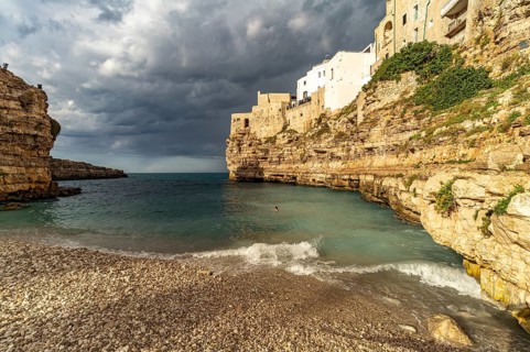 City beach Spiaggia Llama Monachile in Polignano a Mare, Apulia, Italy