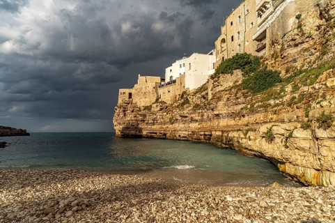 City beach Spiaggia Llama Monachile in Polignano a Mare, Apulia, Italy