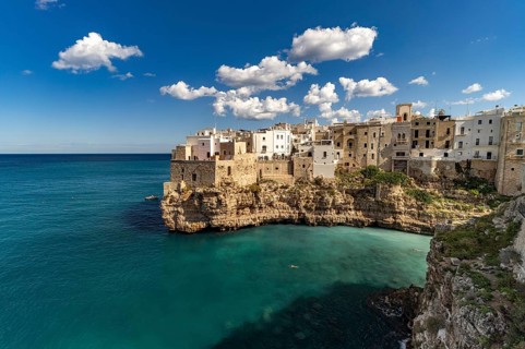 Polignano a Mare on a cliff above the Adriatic Sea, Apulia, Italy