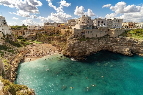 City beach Spiaggia Llama Monachile in Polignano a Mare, Apulia, Italy