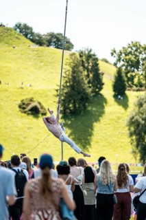 Vertical tightrope walkers at the Superbloom Festival, Day 2 in the Olympic Park, Munich, 31-08