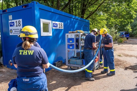 Emergency services from the infrastructure specialist group set up water, sewage, electricity and