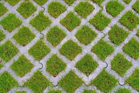 Lawn pavers, made of concrete, instead of completely sealing an area with paving stones, concrete