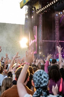 Visitors celebrate during Nelly Furtado's performance at the Superbloom Festival, Day 1 at the