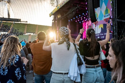 Visitors celebrate during Nelly Furtado's performance at the Superbloom Festival, Day 1 at the