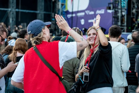Visitors celebrate during Nelly Furtado's performance at the Superbloom Festival, Day 1 at the