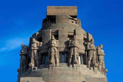 Monument to the Battle of the Nations, detail, knight figures, Leipzig, Saxony, Germany, 26 August