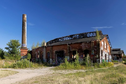 Old locomotive shed at MDR S-Bahn station, Leipzig, Saxony, Germany, 26 August 2025 < english> Old