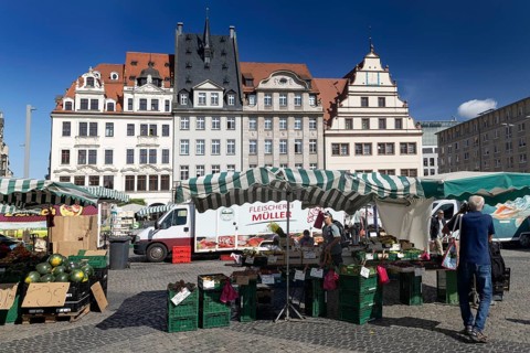 Market square with old town hall, Leipzig, Saxony, Germany, 26.08.2025 < english> Market Square,