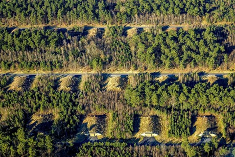 Aerial photo, Keller Pyro, storage facility for rent in Olfen, forest area Hullerner Straße,