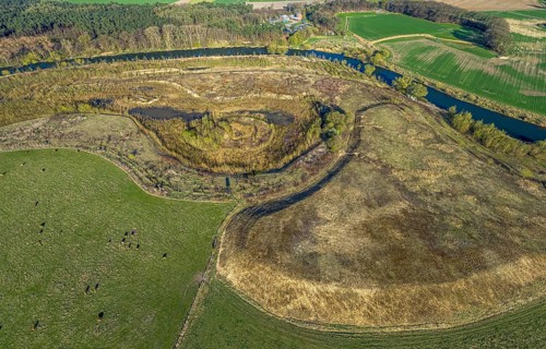 Aerial view, Lippe floodplain nature reserve, river Lippe, river development and floodplain