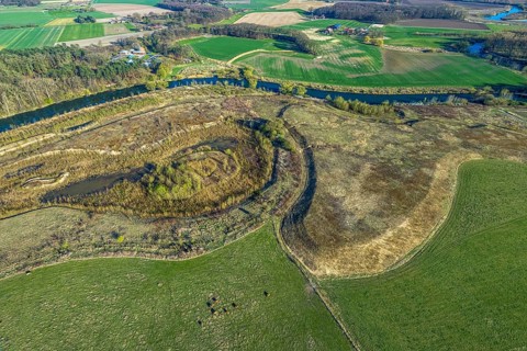 Aerial view, Lippe floodplain nature reserve, river Lippe, river development and floodplain