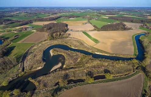 Aerial view, river Lippe meander, Lippe loop, river development and floodplain development of the