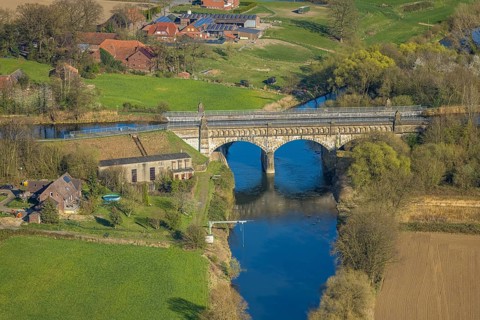 Aerial view, river development and floodplain development of the Lippe Vogelsang, renaturation,