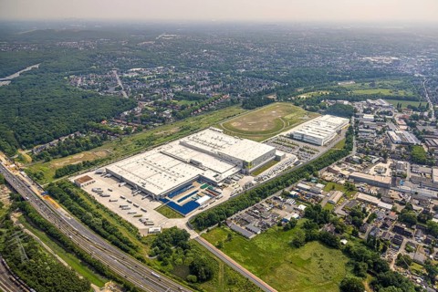Aerial view, EDEKA Rhein-Ruhr central warehouse, Picnic FCA Oberhausen GmbH e-food warehouse,
