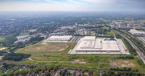 Aerial view, EDEKA Rhein-Ruhr central warehouse, Picnic FCA Oberhausen GmbH e-food warehouse,