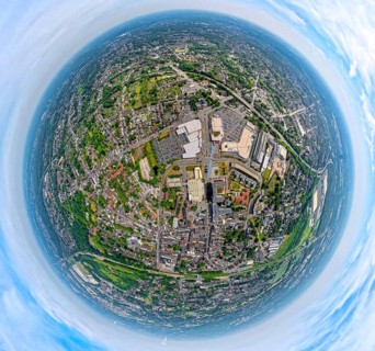 Aerial view, district Sterkrade, Bahnhofstraße shopping centre Sterkrader Tor with car park,