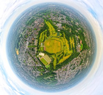 Aerial photo, POTTGOLF Oberhausen golf course and golf meadow, sports facility football pitch