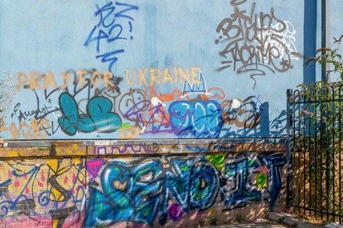 Graffiti artwork at Woodbridge Skatepark, Woodbridge, Suffolk, England, UK