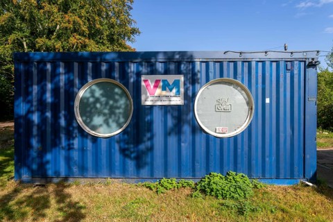 Vintage Litter Museum in recycled shipping container, Jetty Lane, Woodbridge, Suffolk, England, UK