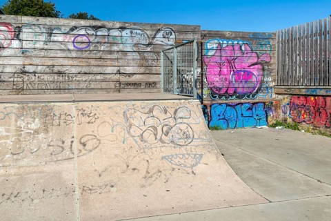 Graffiti artwork at Woodbridge Skatepark, Woodbridge, Suffolk, England, UK