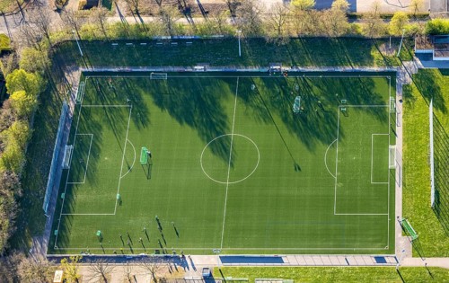 Aerial view, Stever sports park with Stever stadium, football stadium, training games, Olfen town,