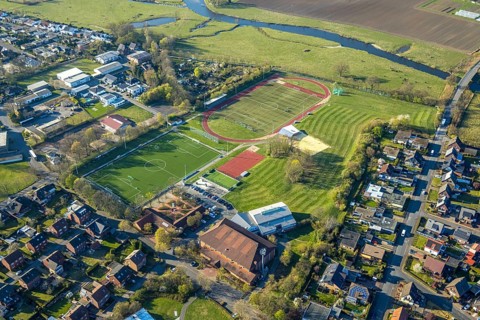 Aerial view, Stever Sportpark with Steverstadion, sports facility football stadium and athletics